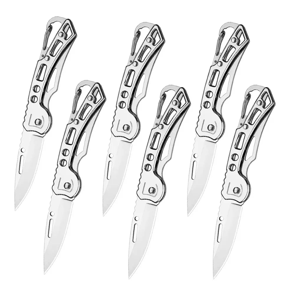 3/6pcs Folding Pocket Knife Stainless Steel Survival Hunting Camping Fishing Portable Fruit Knife Carrying Key Outdoor Tools Oasis Select Silvery-6pcs
