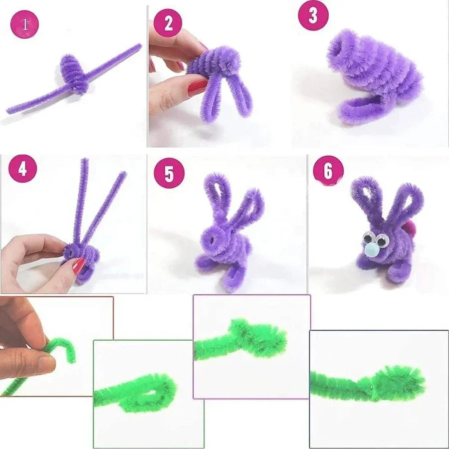 100pcs Set Plush Chenille Craft Sticks Flexible Twisted Wire Strips DIY Handmade Making Materials Creative Hobby Supplies Oasis Select