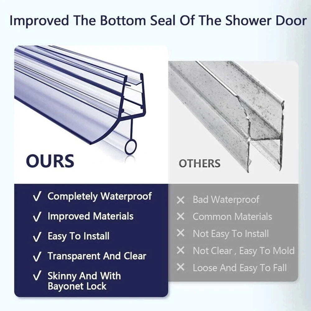 Bath Shower Screen Door Seal Strip PVC Shower Frameless Glass Door Gap Glue-free Waterproof Strips Shower Room Window Seal Strip Oasis Select