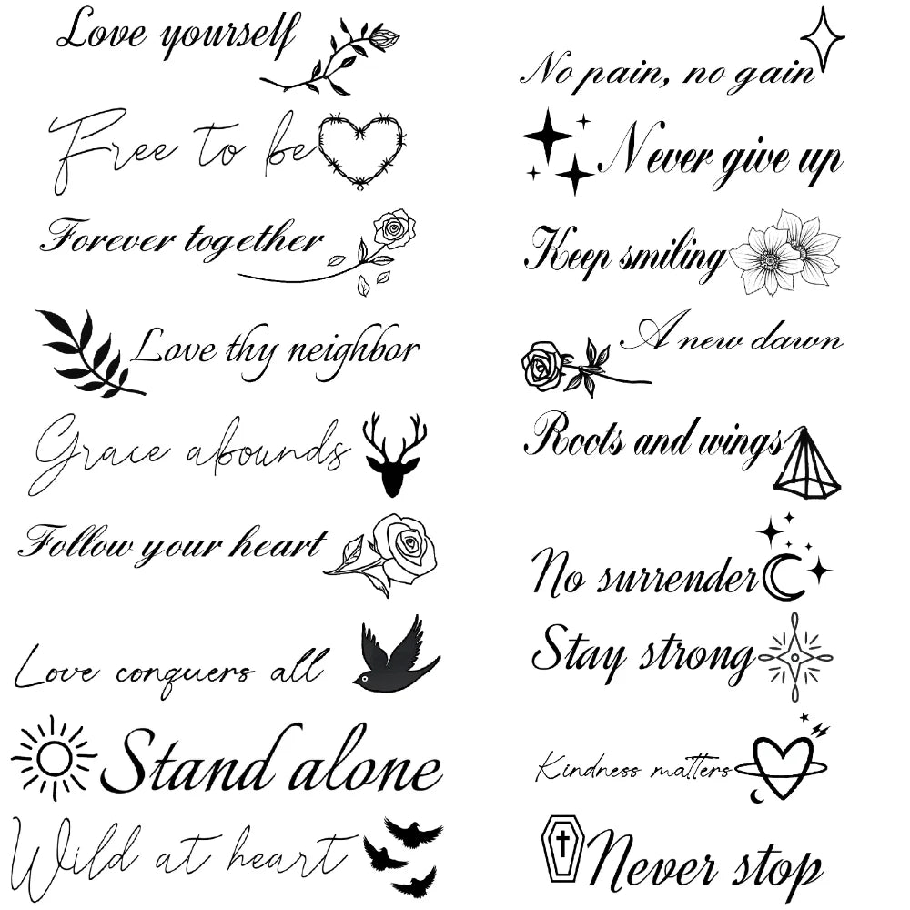 Waterproof Temporary Tattoo Stickers – Black Words & Feather