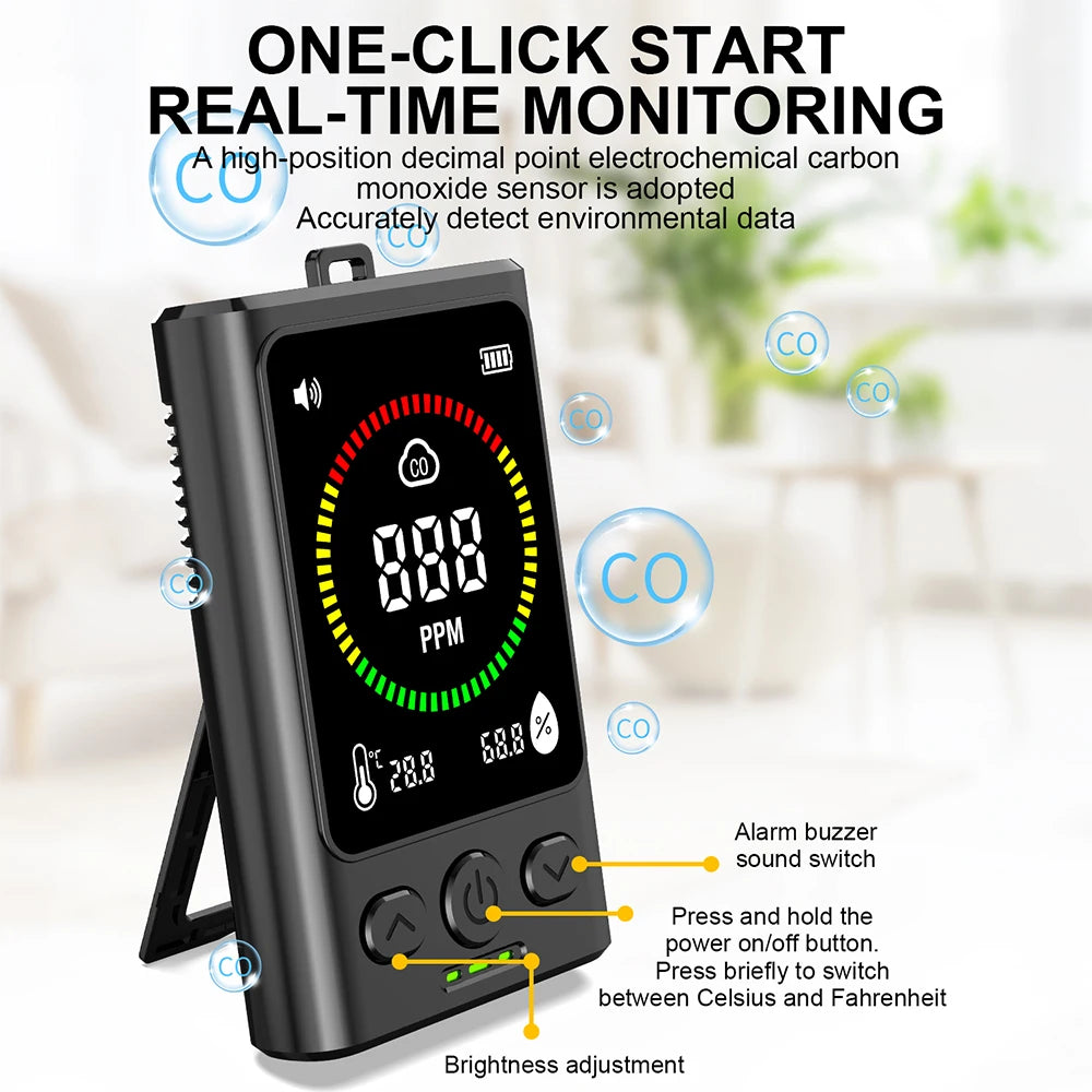 3-in-1 Carbon Monoxide Detector Rechargeable CO Detector with LCD Display Temp Humidity Monitor for Home Travel Hotel Indoor Oasis Select