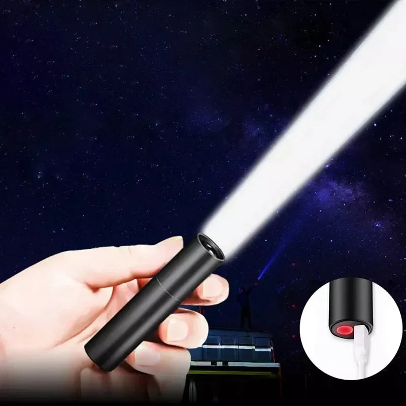 Mini Portable LED Flashlight USB Rechargeable Small Pocket Light Built In Battery Fixed Focus Zoomable Camping Searching Lantern Oasis Select