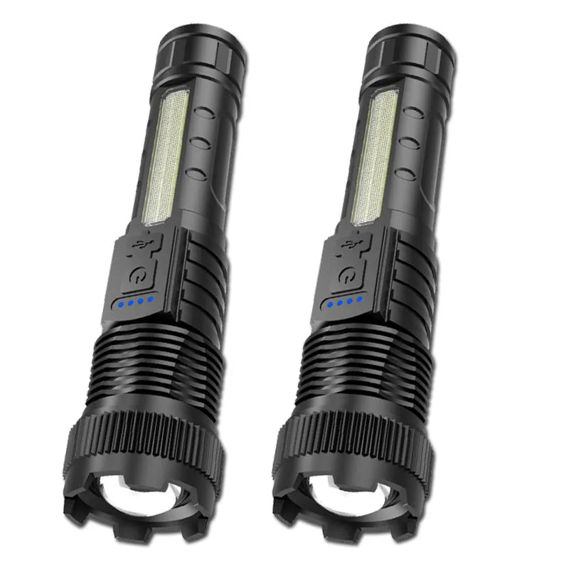 2pcs Powerful LED Flashlight 99000LM Telescopic Zoom Tactical Torch Cob Side Light Outdoor Waterproof Night Fishing Light Oasis Select 2pcs