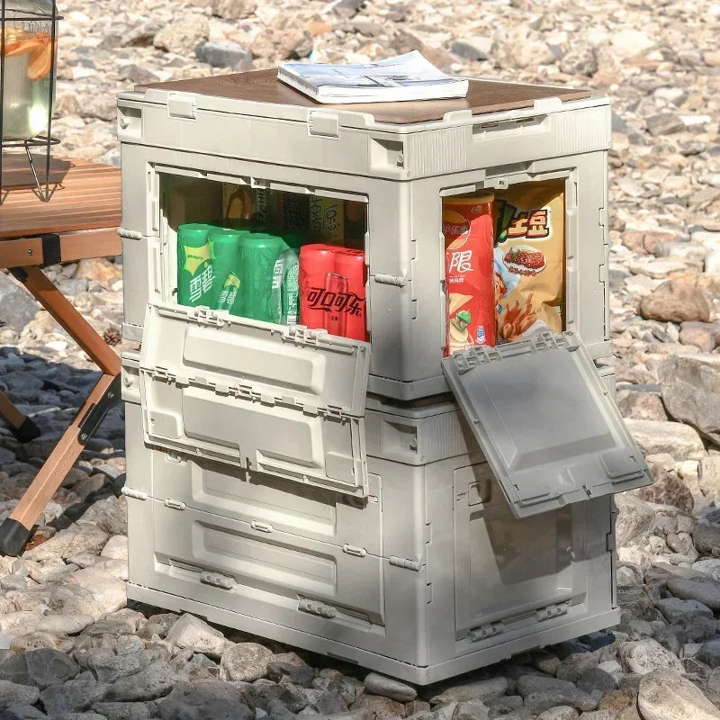 Outdoor camping storage box Folding box Camping finishing box Car trunk Storage box Wooden cover Picnic storage box Oasis Select