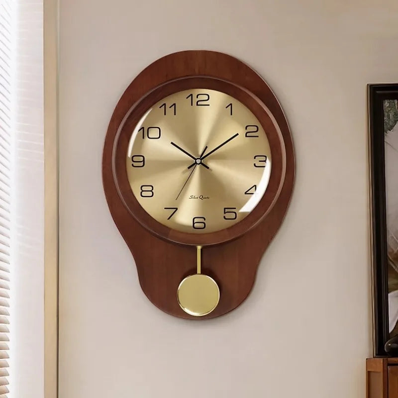 New Chinese Style Solid Wood Clock, Living Room, Home Decor, Chinese Style Silent Wall Decoration Scandinavian Style Oasis Select