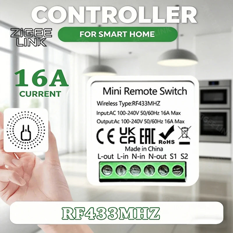 16A Smart Light Switches RF 433 Mhz Remote Control Relay DIY Home Automation Wireless Module 2 Way Control Breaker for Lamp LED Oasis Select