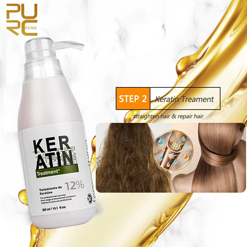 PURC Brazilian Keratin Hair Treatment Formalin Professional Straightening Smoothing Curly Hair Frizz Dry Repair Cream Hair Care Oasis Select