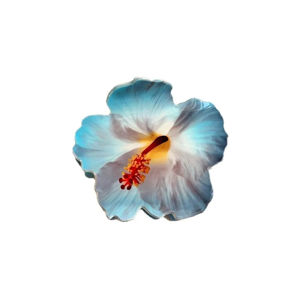 Double-sided Printing Hibiscus Flower Hair Claw Exquisite Design Lifelike Flowers Acrylic Claw Clip Romantic Style Oasis Select