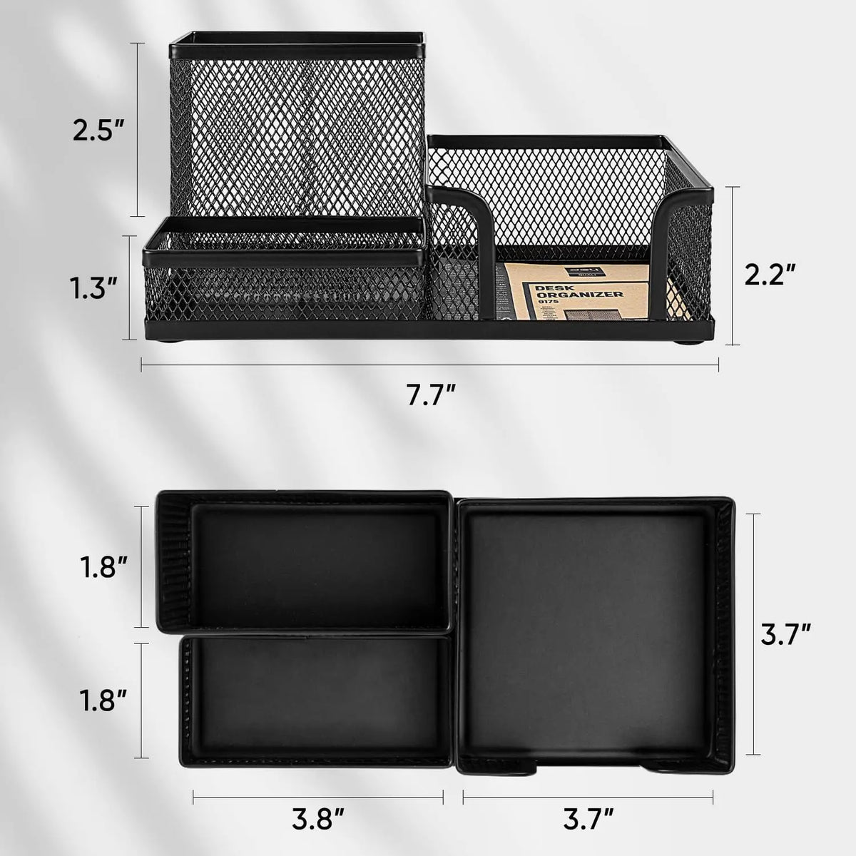 Mesh Desk Organizer Office Supplies Caddy with Pencil Holder and Storage Baskets for Desktop Accessories, 3 Compartments, Black Oasis Select