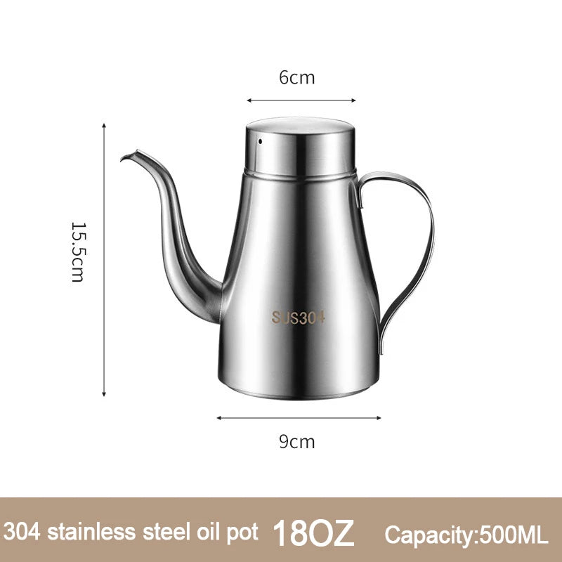 304 Stainless Steel Oil Pot Kitchen Oil Bottle Oil Tank Pot Household Edible Oil Pot Large Oil Tank Oil Pot Pouring Oil Bottle Oasis Select 18OZ