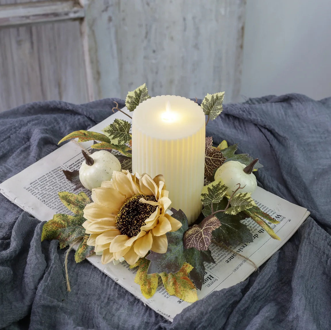 25cm Artificial Pinecone Candle Wreath Autumn Party Decor Pumpkin Maple Leaf Thanksgiving Day Wreath Party Home Ornaments Oasis Select A