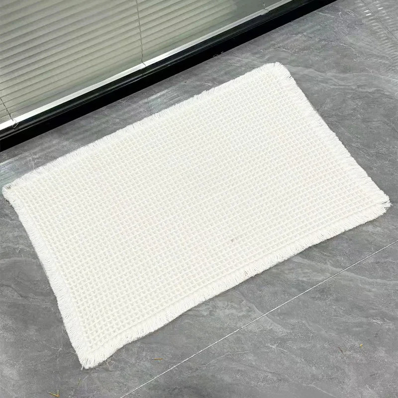 Linen Woven Doormat and Bath Mat with Waffle Design Quick Drying Super Absorbent with Jute Backing for Nordic Home Style Oasis Select white 43 61CM