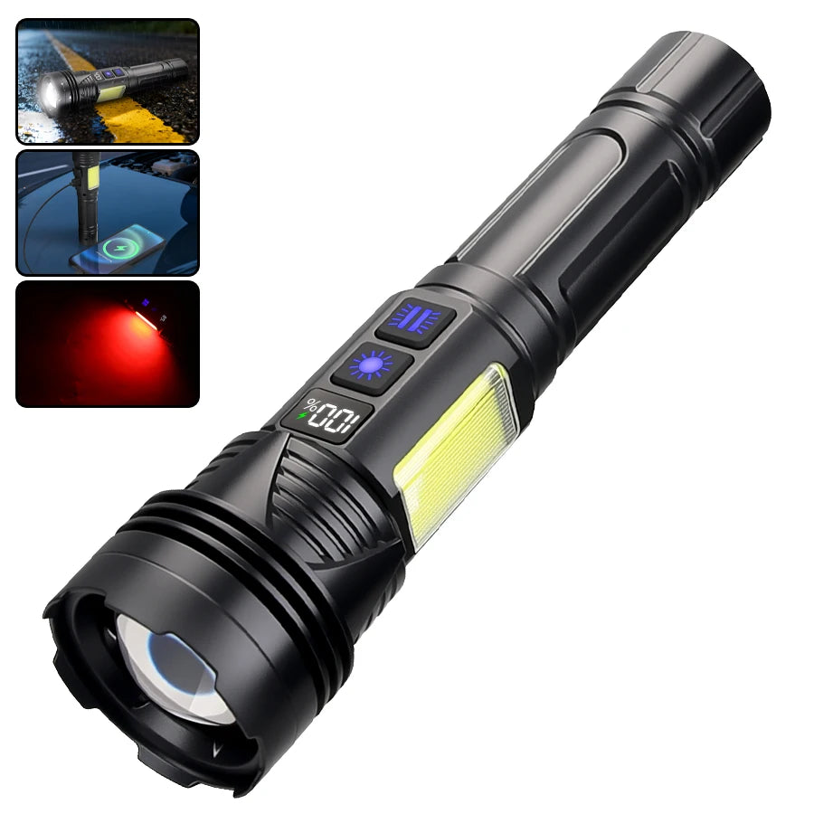 Portable RGB Led Flashlight Rechargeable Zoomable Torch Strong Light 11 Mode Tactical Lamp for Camping Fishing Emergency Lantern Oasis Select 1PCS