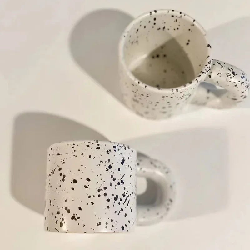 330ml Creative Ceramic Cup Home Breakfast Milk Oat Cups Splash Ink Wave Dot Mug Irregular Spotted Desig Thick Handle Coffee Mug Oasis Select