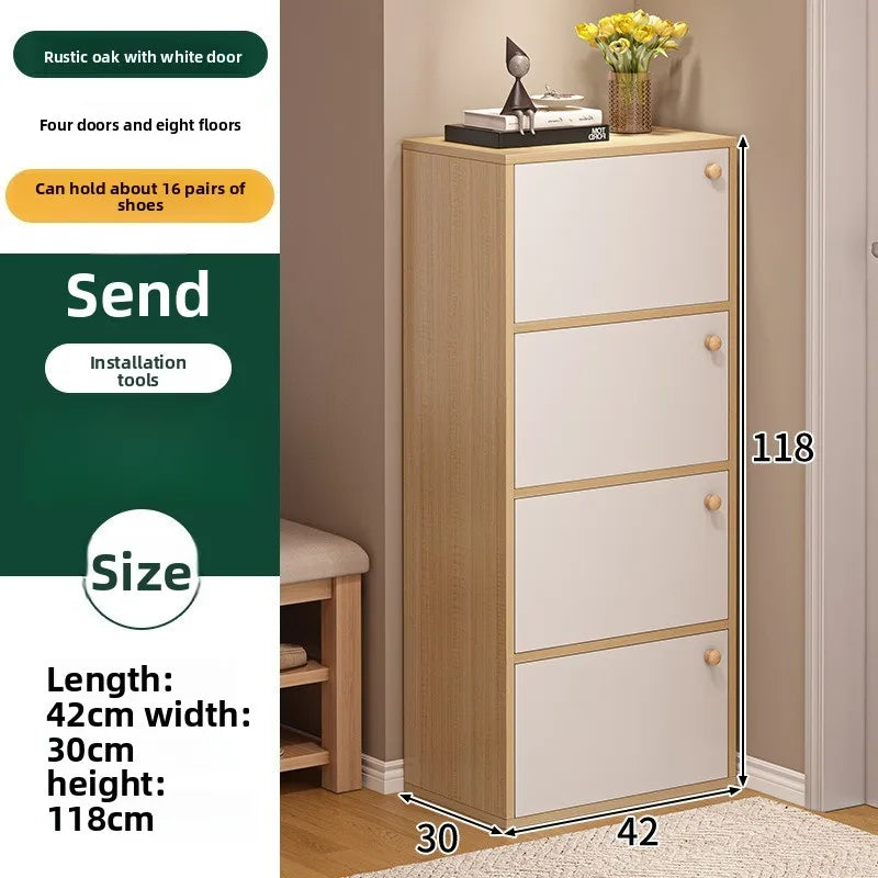 Shoe rack narrow vertical dustproof large capacity storage locker small apartment multi-layer shoe cabinet Oasis Select Oak-118CM