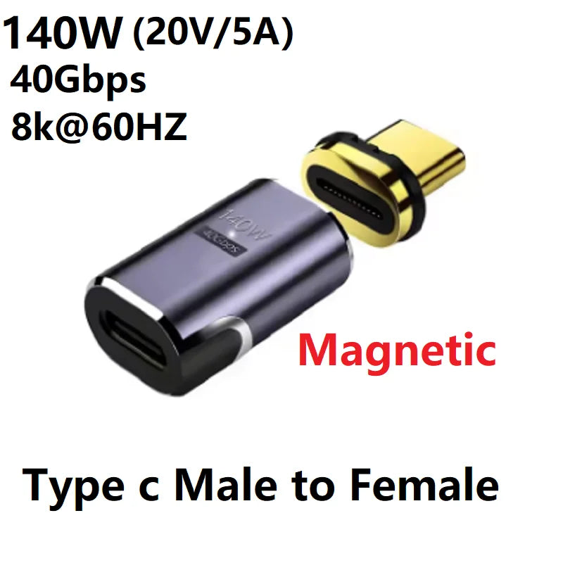 Type c USB C Male to Female USB4.0 Magnetic Adapter 8k USB C To Type C 40Gbps 100W 140W 5A Fast Charging Magnet Converter Oasis Select 140W Straight