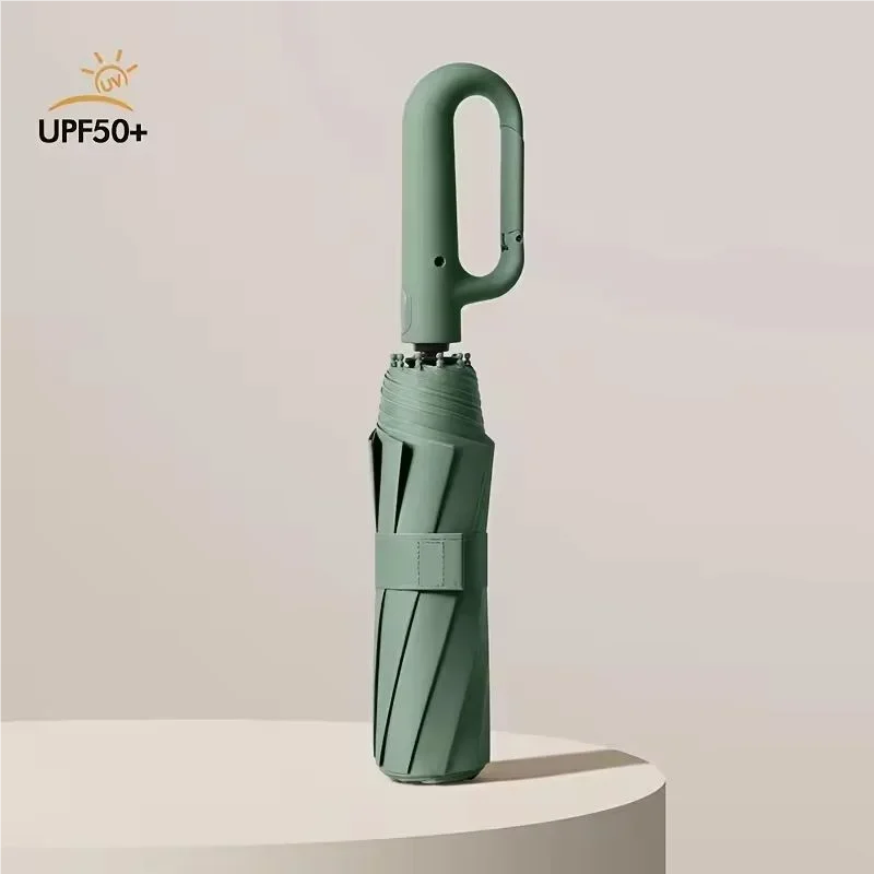 Automatic Umbrella for Men Women Fully Automatic Folding Large Rib Strong Sunshade Double Umbrella with Ring Buckle Design Oasis Select green 8K iron