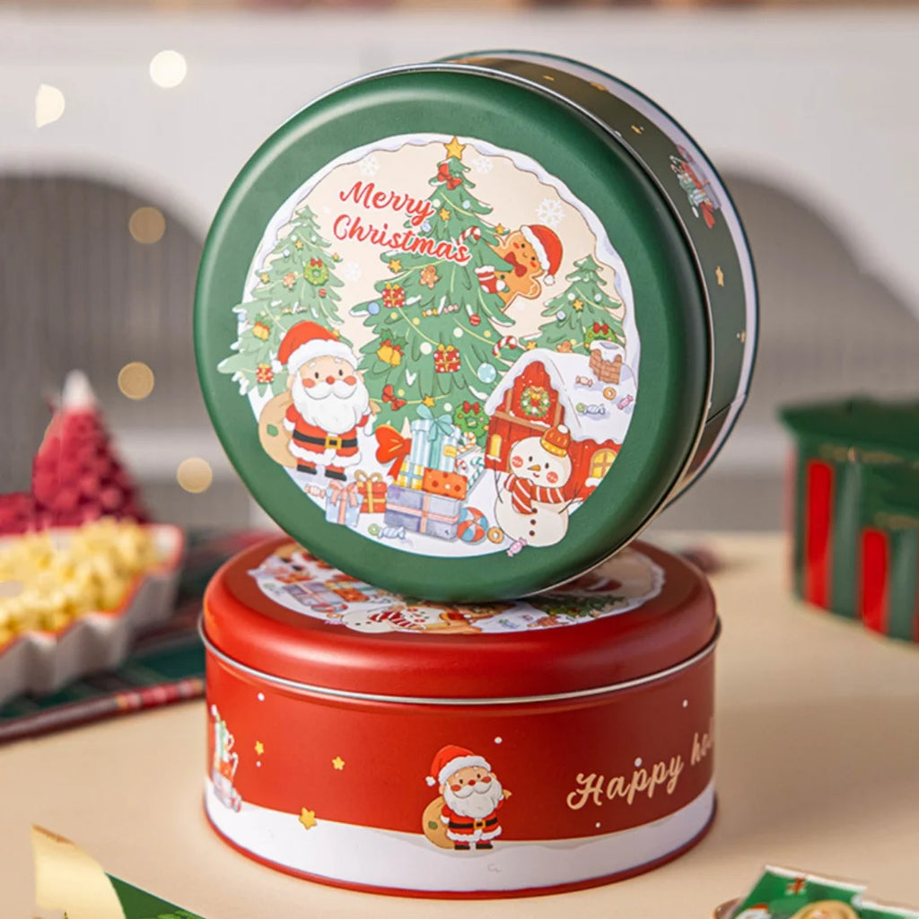 Round Christmas Tinplate Candy & Cookie Gift Tin Box | Santa