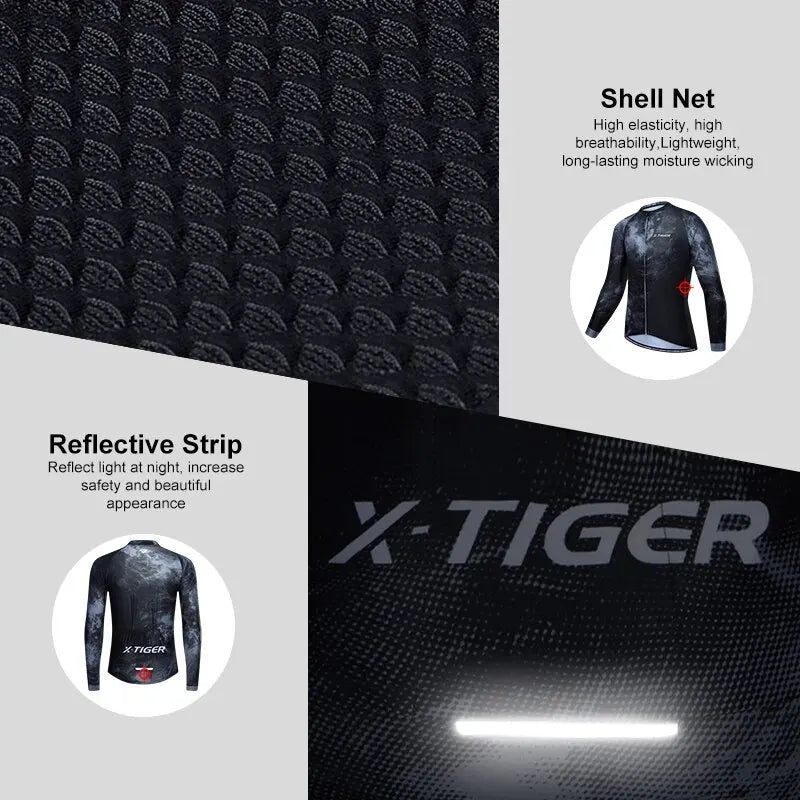 X-TIGER Men's Cycling Jersey Long Sleeves Breathable Bicycle T-Shirt Reflective Zipper Motocross Jersey Maillot Oasis Select
