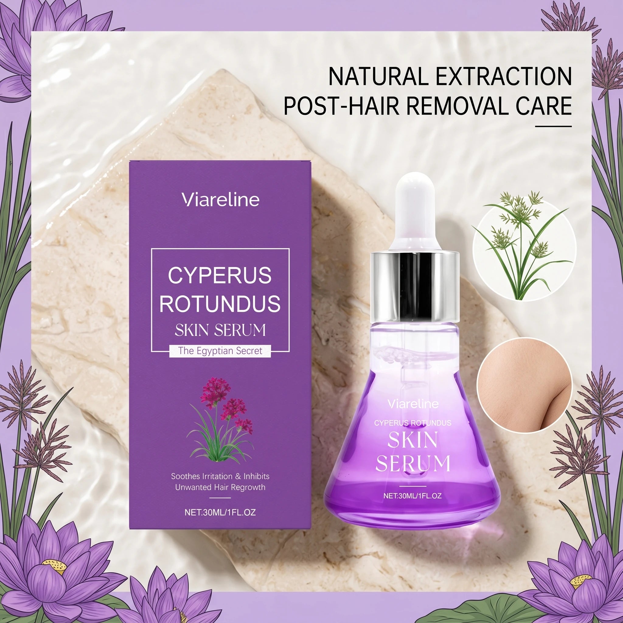 Cyperus Rotundus Serum for Post Hair Removal Care Natural Hair Growth Inhibitor Serum Full Body Facial Post Hair Removal Care Oasis Select