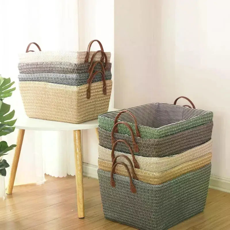 Household Japanese-style Foldable Rattan-like Woven Dirty Clothes Storage Basket Toy Tabletop Straw Basket For Snacks Oasis Select