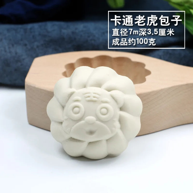 Kitchen Handmade Noodle Steamed Buns Pattern Steamed Bread Mold Baking Wooden Pasta Large, Medium and Small Cage Printing Tool Oasis Select Tiger