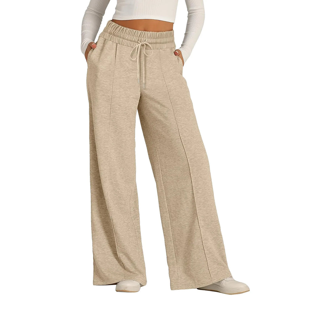 Women's Fleece Lined Wide Leg Sweatpants – High Waist Joggers Wide Leg Sweatpants Oasis Select Khaki L