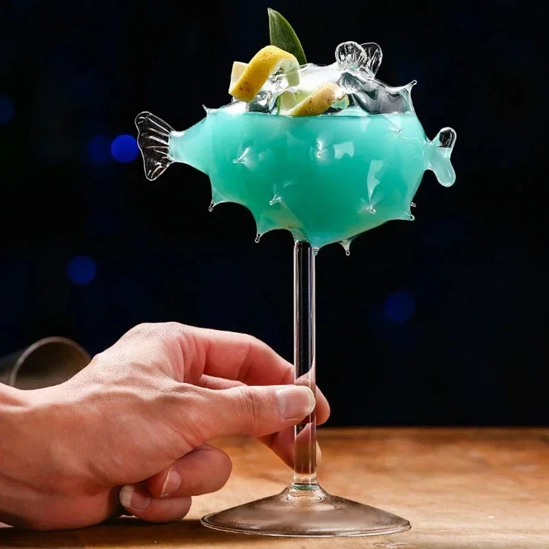 Creativity Cocktail Glass Porcupine Fish Shape Goblet Glass Thorn Fish-Shaped Cup Bar Ktv Nightclub Wedding Party Birthday Gift Oasis Select