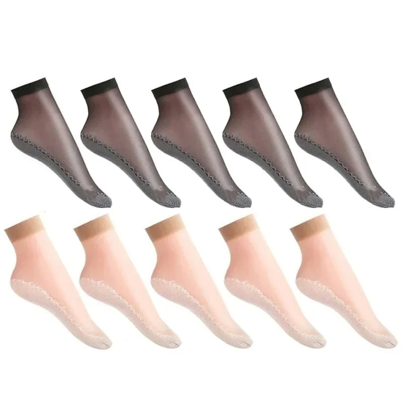 10/20pairs womens anti-slip cotton socks, sweat absorbing anti-slip cotton bottom stretch socks Oasis Select 5Black 5Beige
