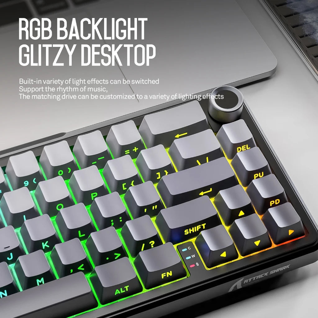 ATTACK SHARK X66 Mechanical Wireless Keyboard | 66-Key Gasket Tri-Mode, Hot-Swap RGB, 3000mAh & CNC Knob for PC/Mac Oasis Select