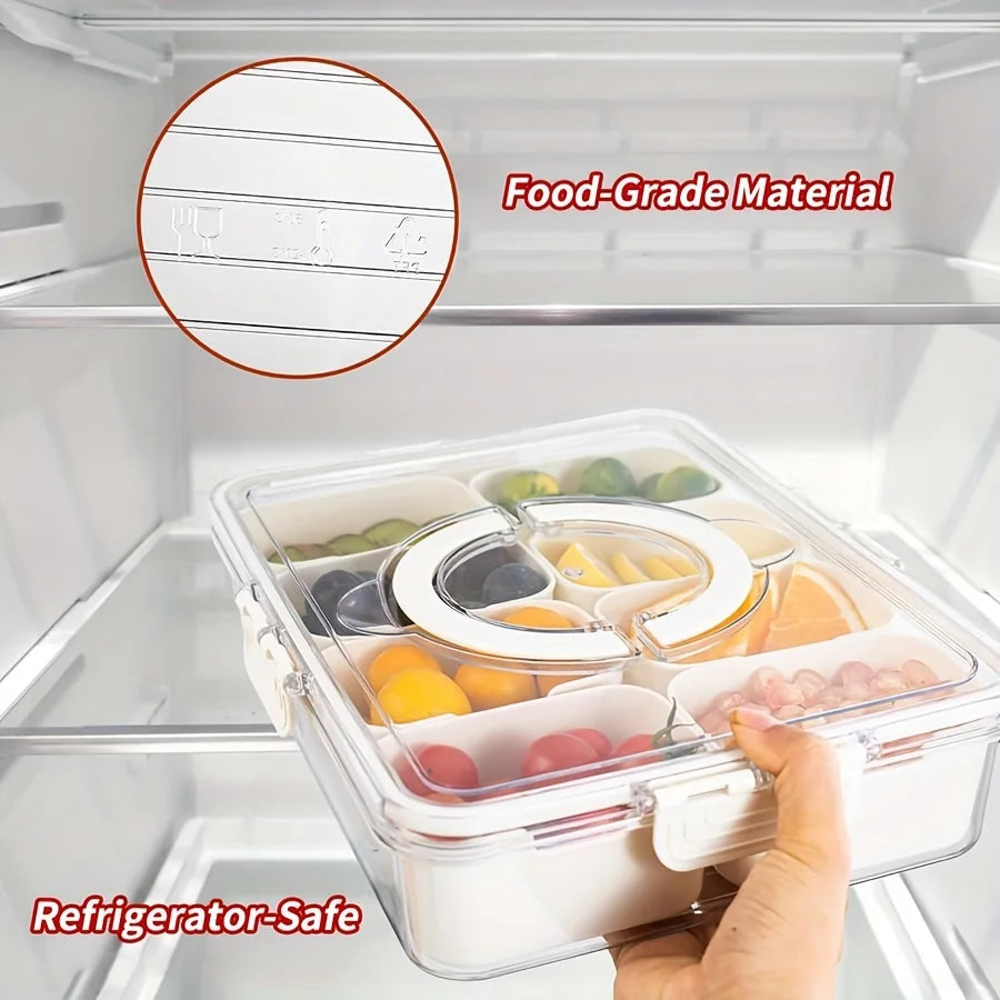 Portable Snack Organizer with Lid - 4/8 Compartment Organizer, Travel Friendly Grill Plate, Fruit and Vegetable Fridge Cooler Oasis Select