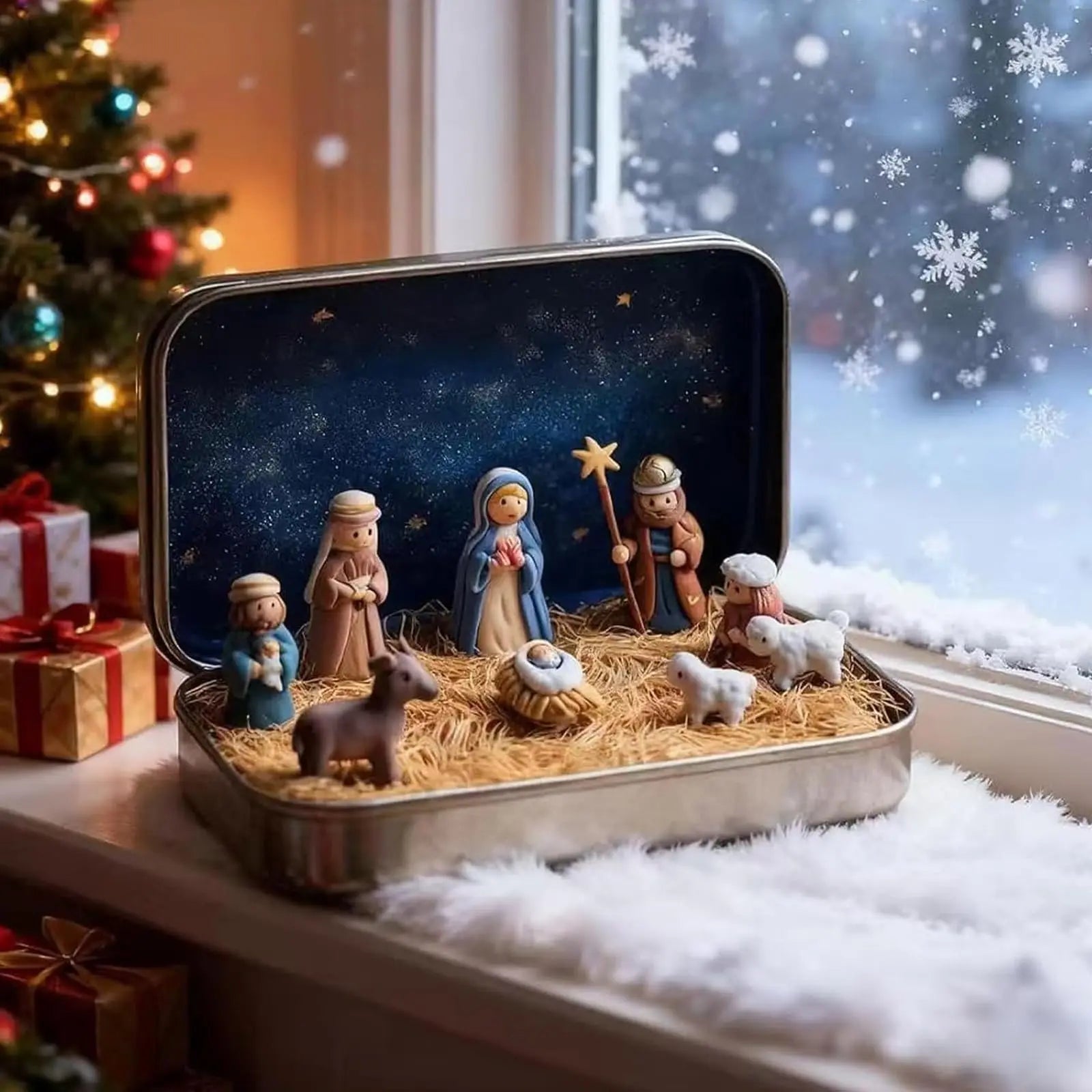 Handmade Wooden Christmas Nativity Scene Box Ornament | Xmas Christmas Nativity Ornament Oasis Select