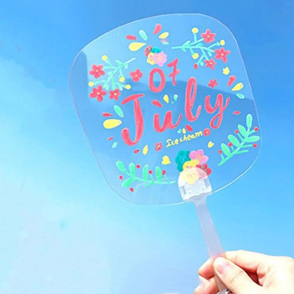 Multi-functional Plastic Transparent Fan Handheld Unfinished Graffiti Fans Thicken Round Blank Painting Fans Children Oasis Select
