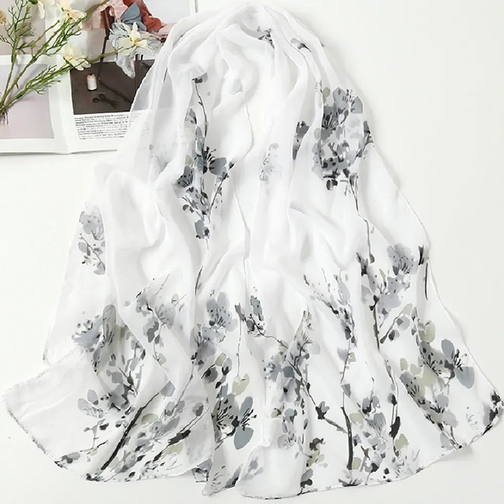 Elegant 160*50cm Chiffon Scarf Sunscreen Gradient Shawl Silk Flower Print Washable Beach Gauze Scarf for Women Oasis Select 23
