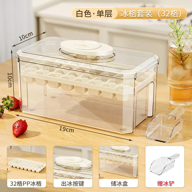 Press Type Ice Cube Mold Ice Cube Tray with Storage Box Silicone Molds Beer Quick-freeze Home Gadgets Kitchen Accessories Oasis Select Single layer White