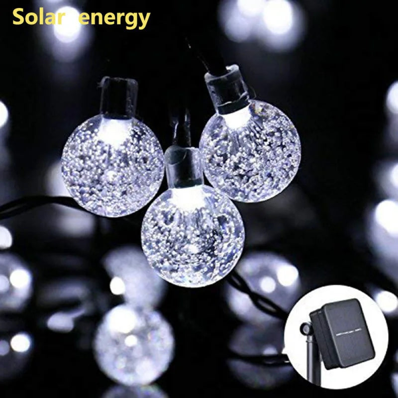 Led Solar Light String Cherry Blossom Bubble Ball String Outdoor Waterproof Christmas Festival Decorative Light String Oasis Select Big bubble white 22M 200 lights solar