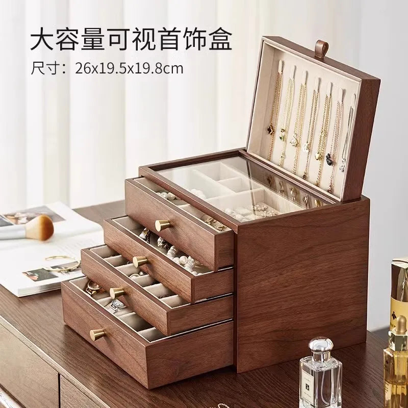 2024 New Large-capacity Wooden Jewelry Box Storage Cabinet New Chinese High-end Gold Jewelry Storage Box Oasis Select L