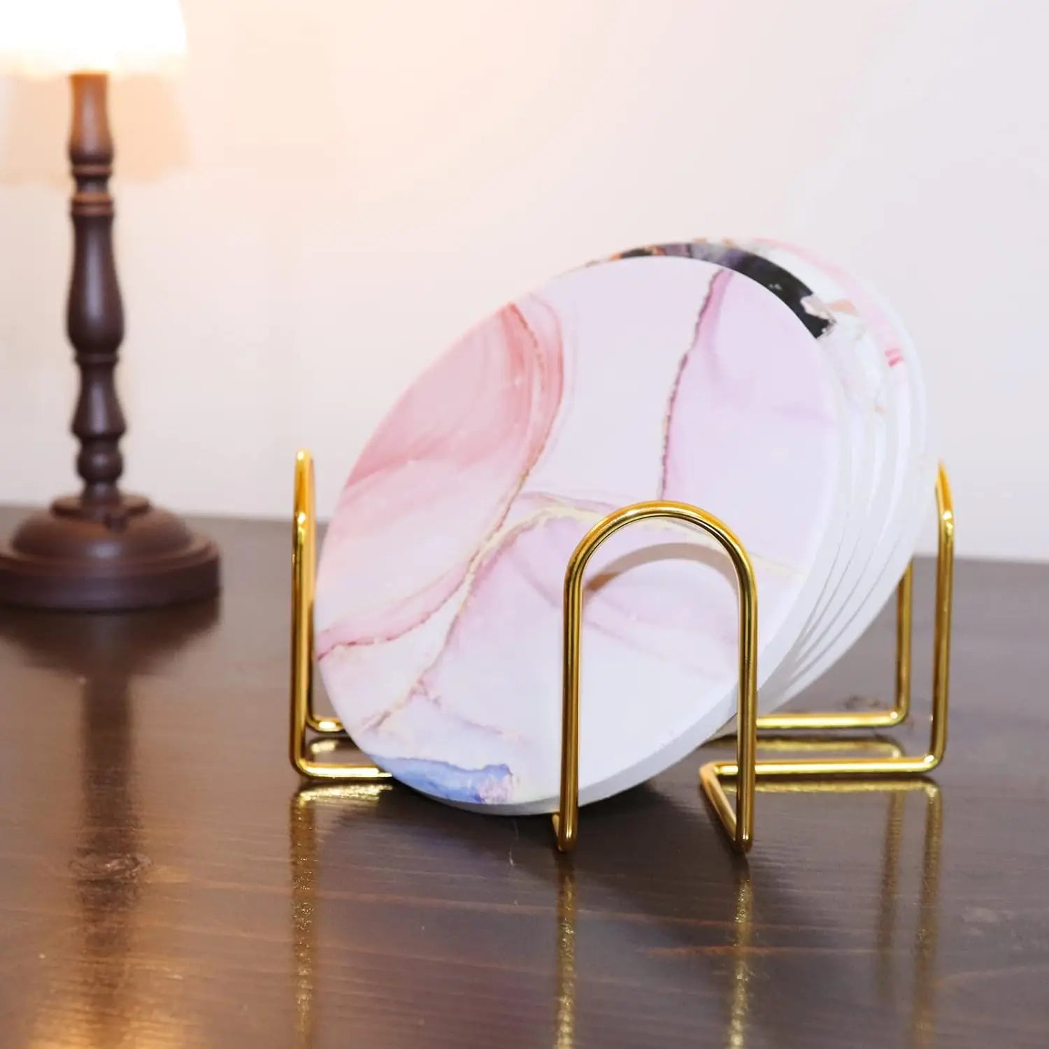 4pcs coaster, coffee cup cushion square or round cup cushion decorated with metal brackets for home wrought iron shelves Oasis Select