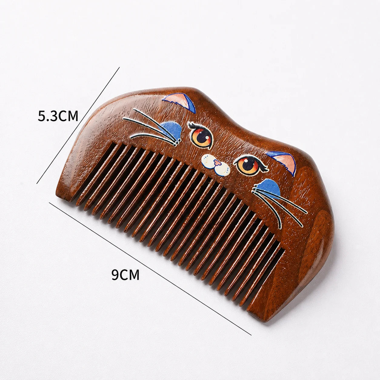 Handcrafted Sandalwood Hair Comb – Carved Cat Design | Portable