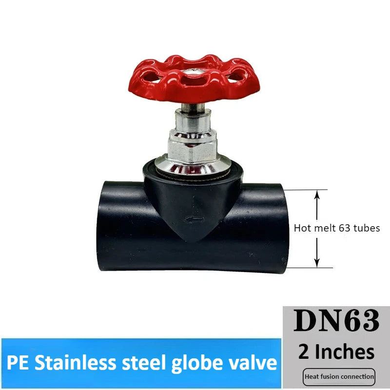Stainless Steel PE Globe Valve Dn20 To Dn63 Clamp Spring Valve Core Water Pipe Handwheel Gate Switch Hot Melt Pipe Accessories Oasis Select 2 Inch DN63 Glossy Globe valve