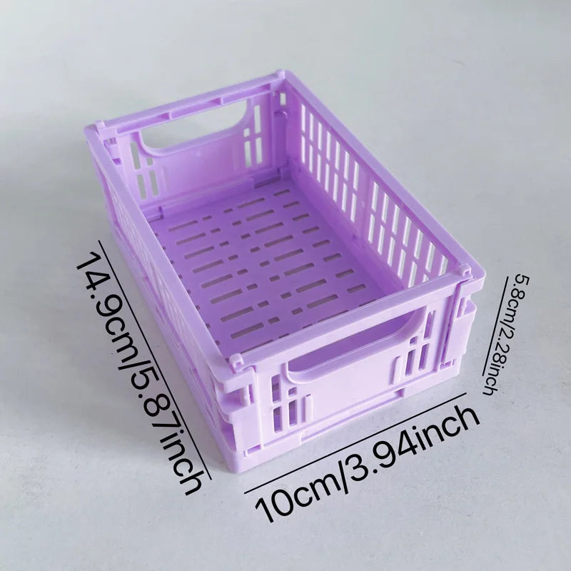 Collapsible Crate Plastic Folding Storage Box Basket Utility Cosmetic Container Desktop Holder Home Use School Desk Storage Box Oasis Select Purple