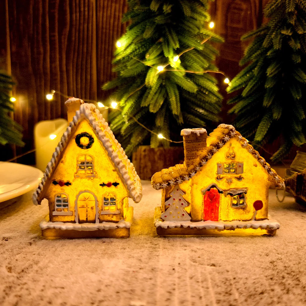 New Christmas Resin Small Houses Micro-landscape LED Illuminated Houses Christmas House Desktop Ornaments Christmas Decorations Oasis Select