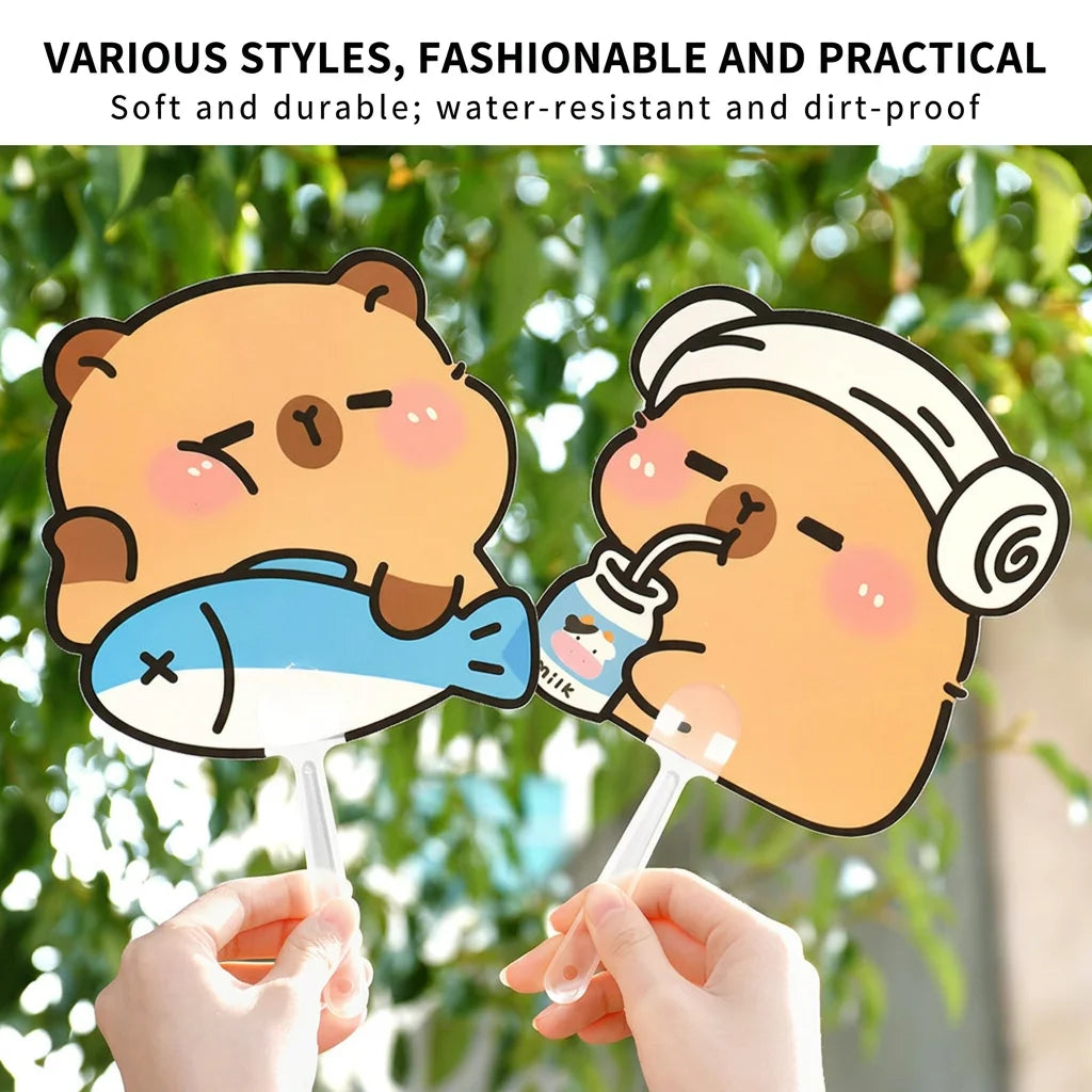 Cute Cartoon Capybara Die-cut Handheld Fan Portable PP Plastic Small Cooling Fan for Summer Outdoor Kids Gift Oasis Select
