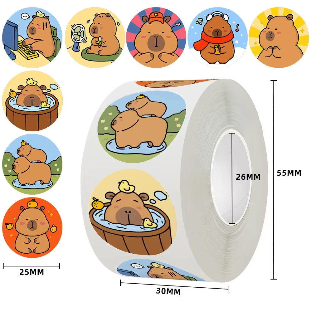 500pcs/roll Capybara Cartoon Cute Animals Sticker Suitable As Great Gift Oasis Select MULTI