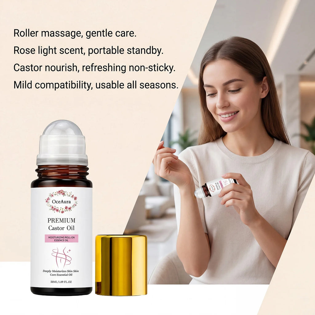 Organic Pure Castor Oil Roller Ball Essential Oil Natural Hydrating Moisturizing Nourishing Skin Body Hair Care Roll On Oil Oasis Select