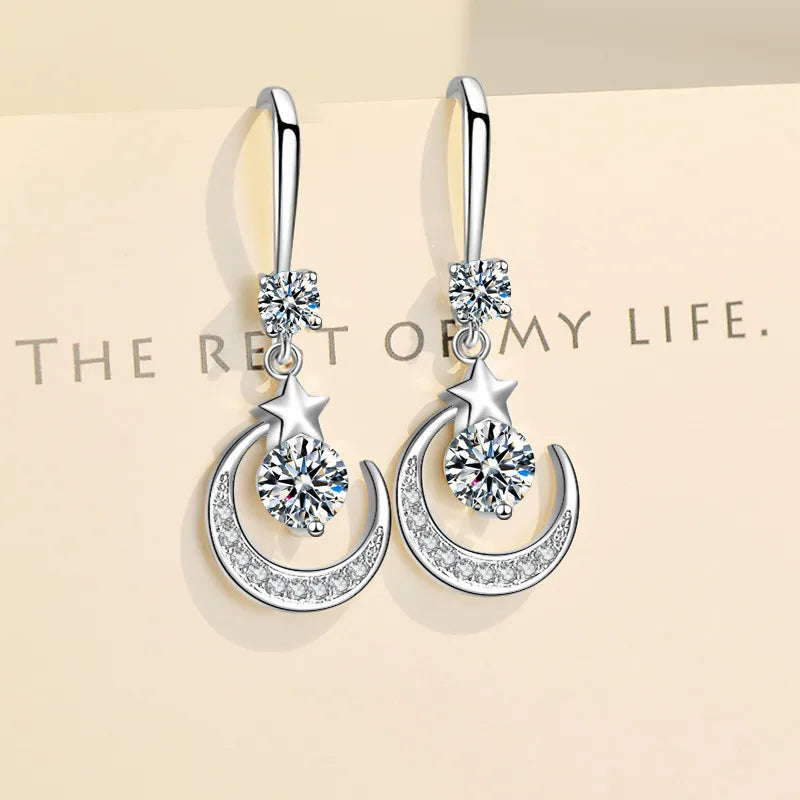 Star & Moon Dangle Drop Earrings – Crystal, 3 Colors | Oasis