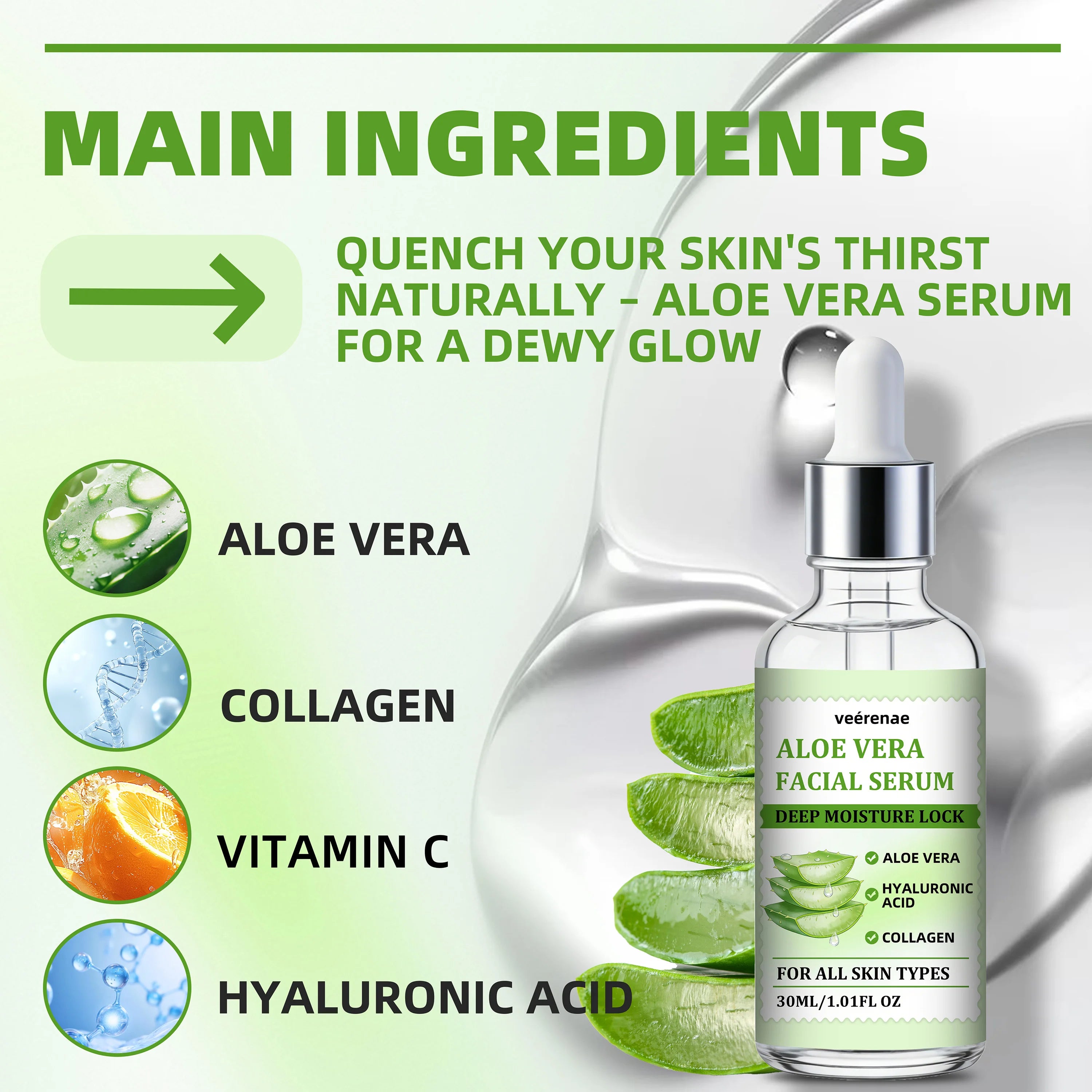 veérenae Aloe Vera Facial Serum – Oil-Free Hydrating Serum