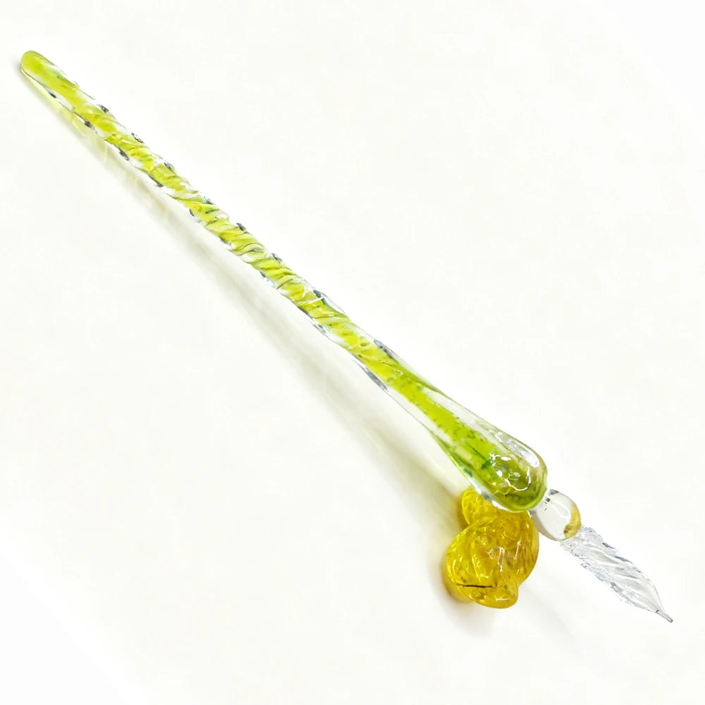 Handmade glass dip pen, Christmas crystal glass signature calligraphy vintage dip pen with peanut-shaped pen holder, ideal gift. Oasis Select YELLOW