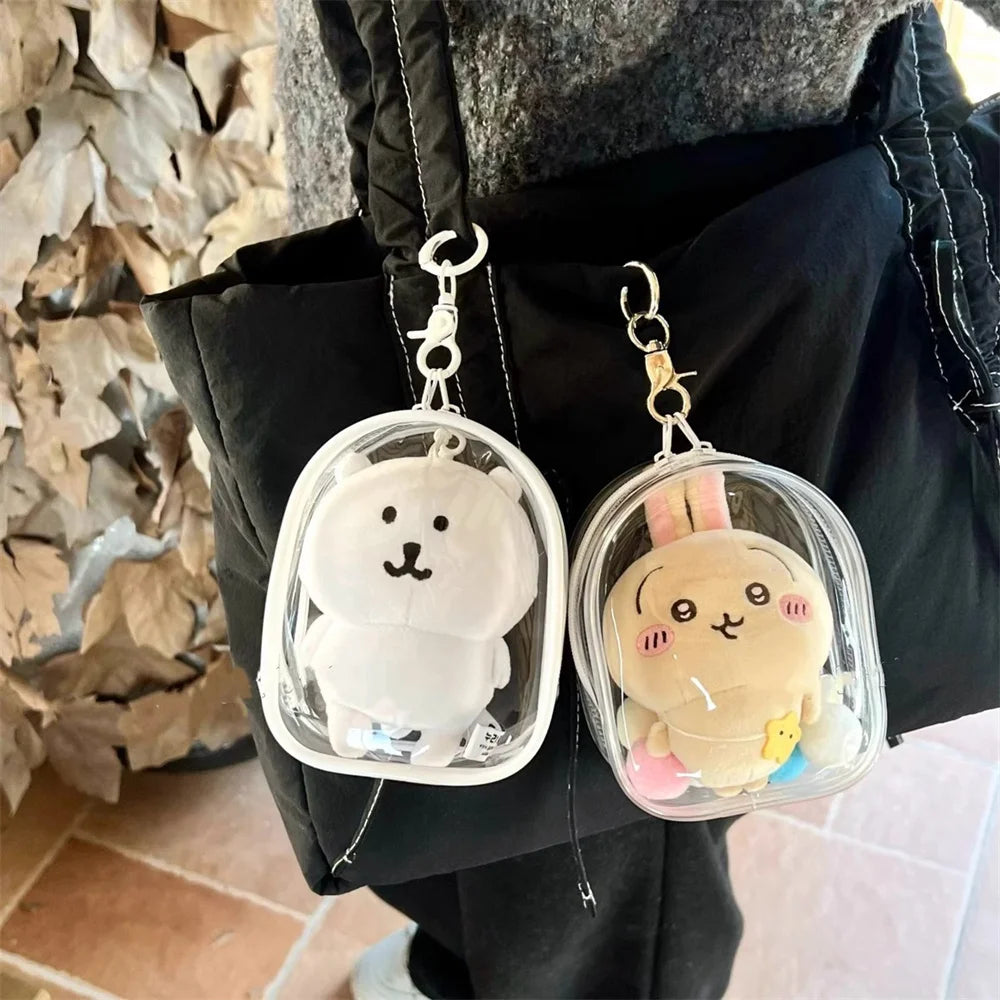12cm PVC Transparent Storage Bag with Keychain Multicolor Cartoon Doll Display Box Dustproof Case Earphones Gift Organizer Bags Oasis Select