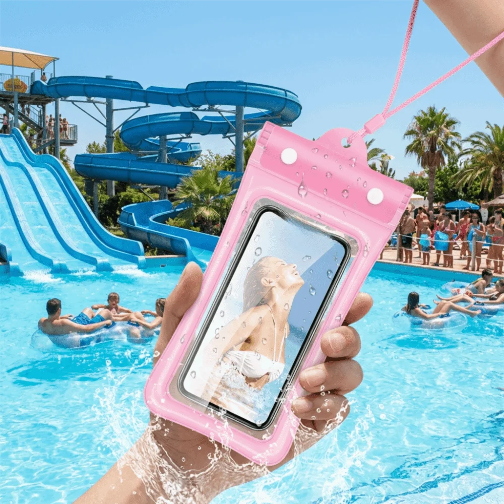 Floating Design Water-Sprinkling Festival Phone Pouch Transparent Touchable Swimming Bag Three Fold Full View Waterproof Bag Oasis Select